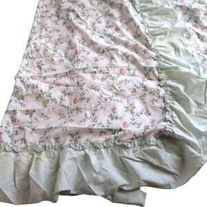 2 Green Floral Ruffle Curtain Drape Panels 40" x 85" Cottage Shabby Chic Country